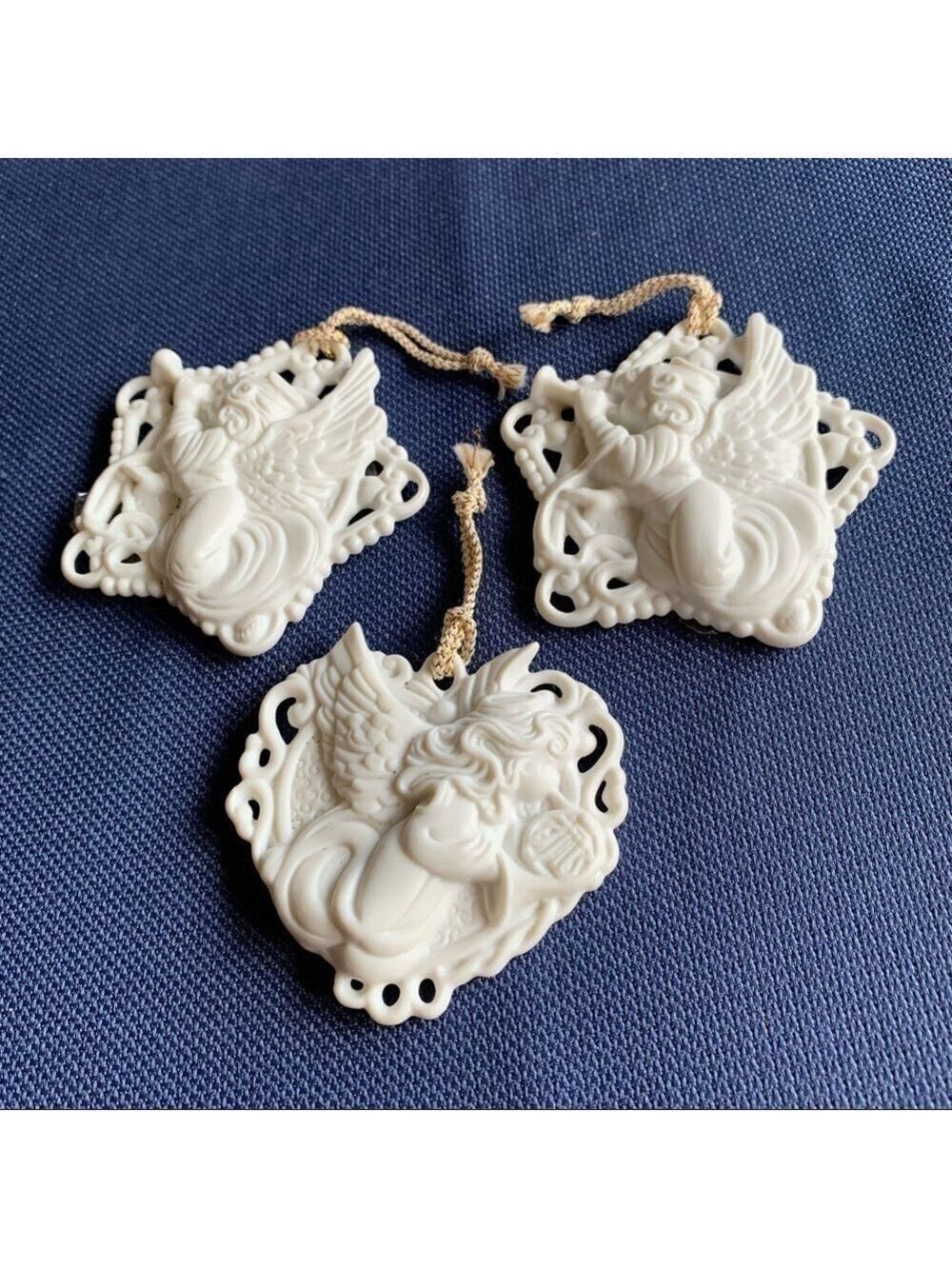 PRECIOUS MOMENTS 3-D vintage angel ornaments set/3